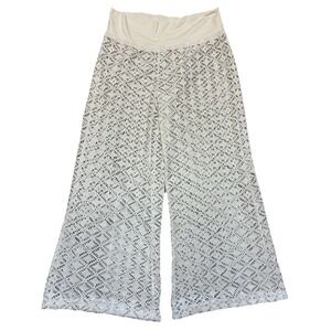 Solitaire Swim Wide Leg Pants S White Lace Coquette Cropped Beach Cover Boho‎